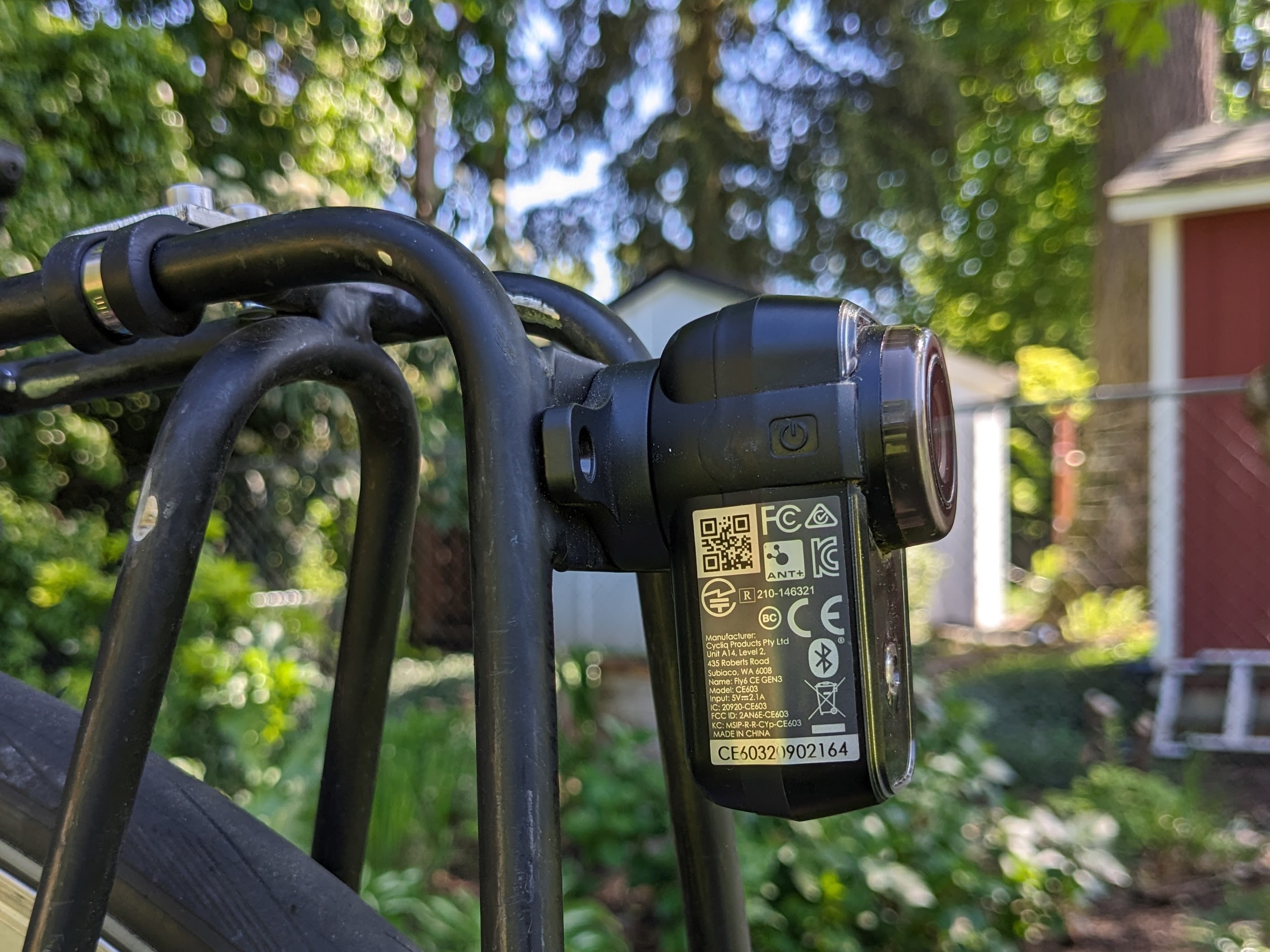 Cycliq Fly12 camera mounted to a GUB Bike Camera Mount and installed on a bicycle